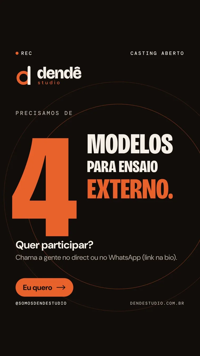 Story “Precisamos de 4 modelos para ensaio externo” em fundo escuro